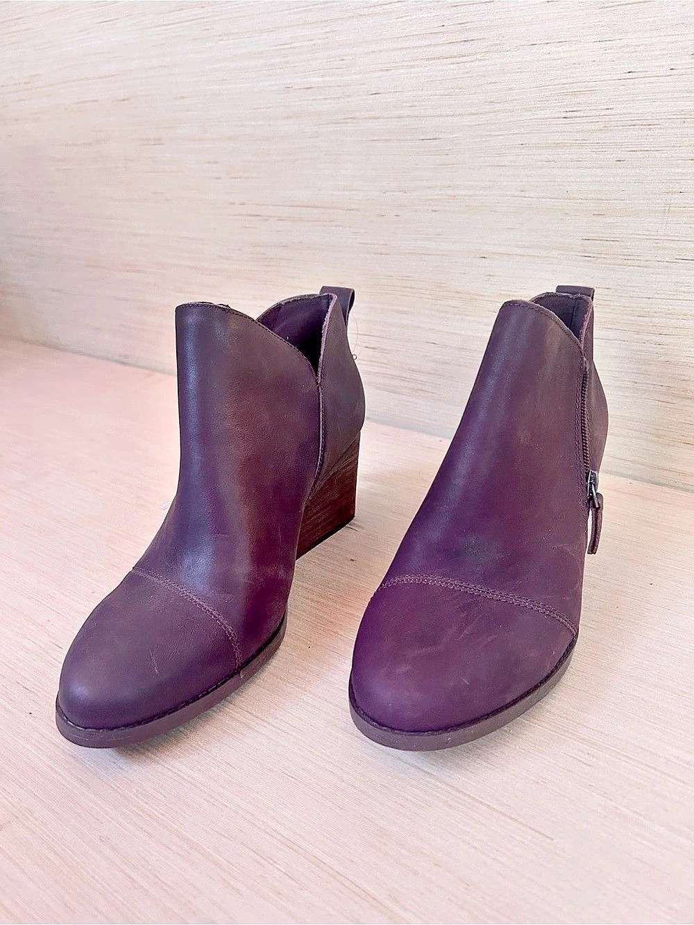 TOMS Goldie Wedge Ankle Bootie Women's Purple NWT